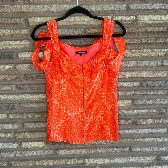 Nanette Lepore Orange Floral Cold Shoulder Sleeveless Corset Tank Top Size 10 - Picture 9 of 9